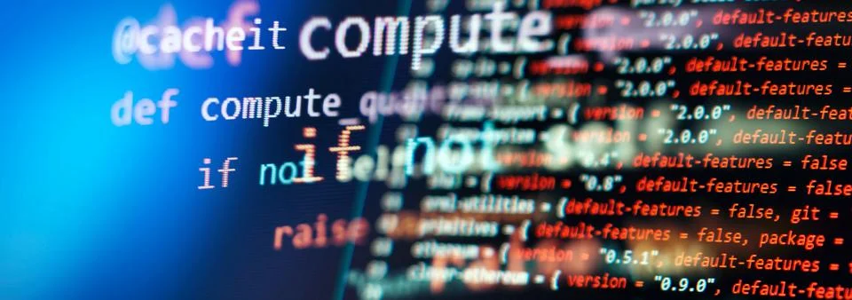 Programming code screen of software developer. Software Programming Work Ti.. Stock Photos