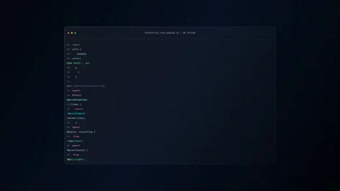 Programming code scrolling on a dark futuristic screen interface in 4K Stock-Footage 344513952