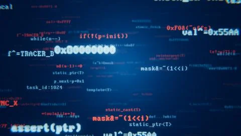Programming code scrolling on a screen, representing software development Ilustração Stock