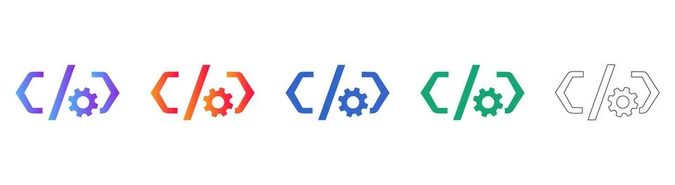 Programming Code Settings Icon Set Stock Illustration