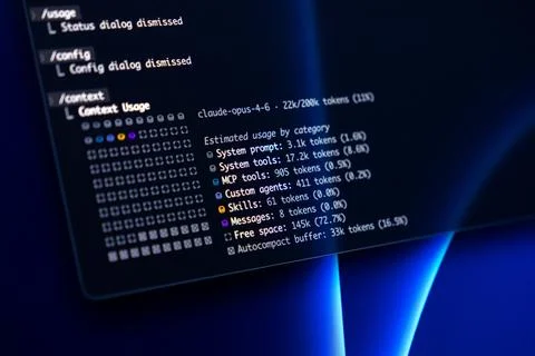 Programming code showing artificial intelligence token usage statistics on a Stock Photos