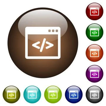 Programming code in software window color glass buttons Stock Illustration