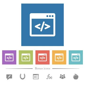 Programming code in software window flat white icons in square backgrounds Stock Illustration