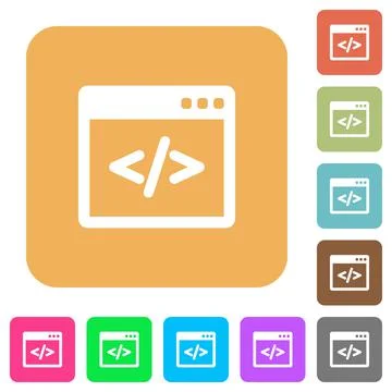 Programming code in software window rounded square flat icon Stock Illustration