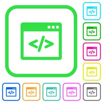 Programming code in software window vivid colored flat icons icons Stock Illustration