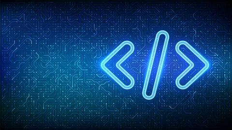 Programming code. Source code. Programming code icon on circuit board pattern Stock Illustration