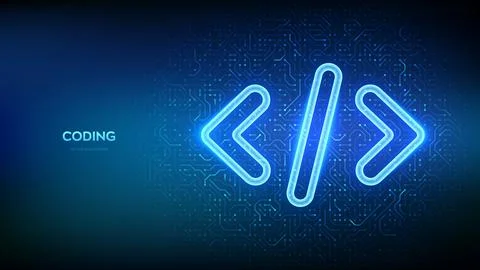 Programming code. Source code. Programming code icon on circuit board pattern 스톡 일러스트