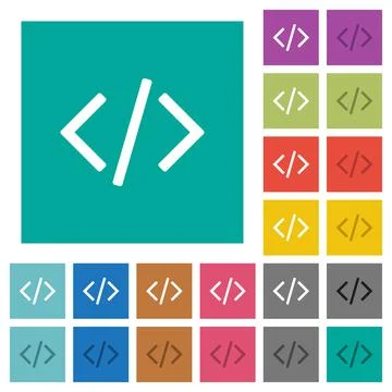 Programming code square flat multi colored icons Stock Illustration