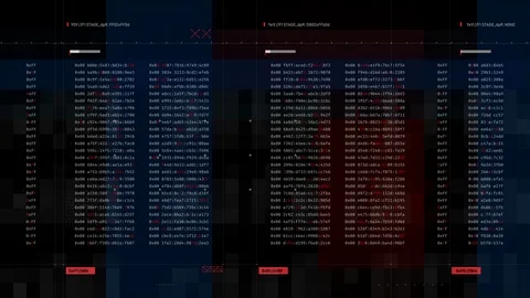 Programming code strings running on screen, hacking process, security beach Stock Footage 98398638