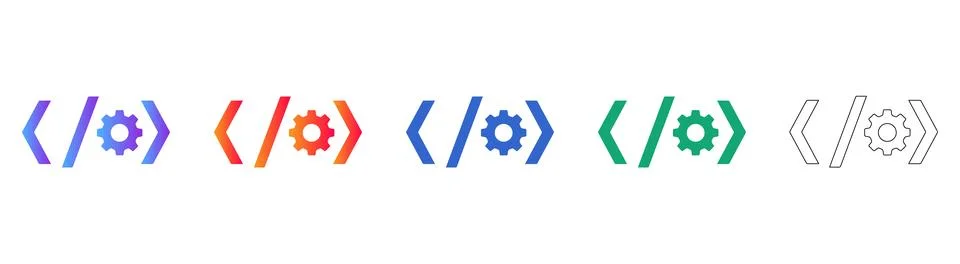 Programming Code Syntax Settings Icon Set Illustrazione stock