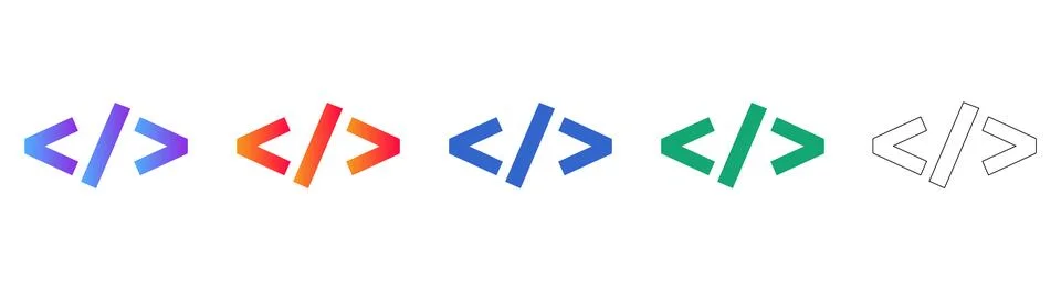 Programming Code Tag Icon Set 库存插图