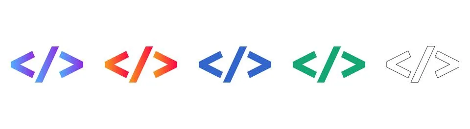 Programming Code Tag Icon Set for Web Development and Coding 库存插图