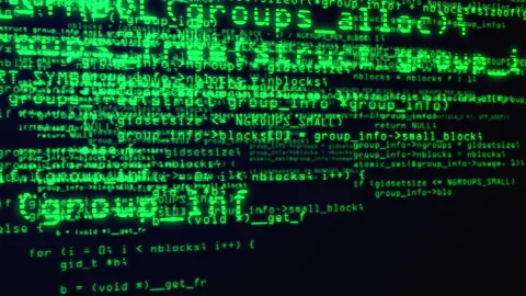 Programming code through the computer screen terminal Video stock 156239723