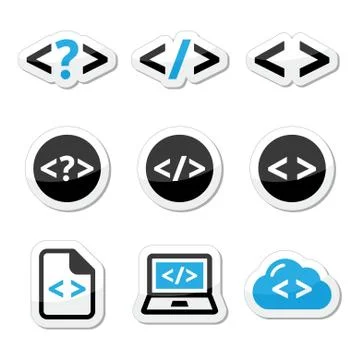 Programming code vector icons set Illustrazione stock