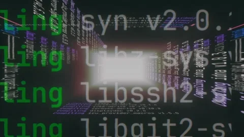 Programming code visual, 3d animation of perspective with coding overlay in Stock Footage 307292275