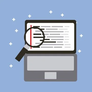 Programming code web site development laptop with maginifier Illustration