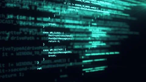 The programming code works through the computer screen terminal 3d illustrati 库存插图