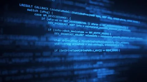 The programming code works through the computer screen terminal 3d illustrati Stock Illustration