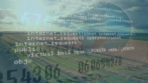 Programming codes against a field Stock Footage 107764796