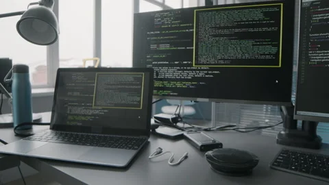 Programming Codes on Laptop and Computer Monitors Stock Footage 276203430