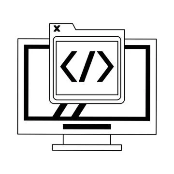 Programming codes technology in black and white Illustration