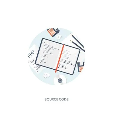 Programming coding and SEO. Flat computing background. Code hardware,software Stock Illustration