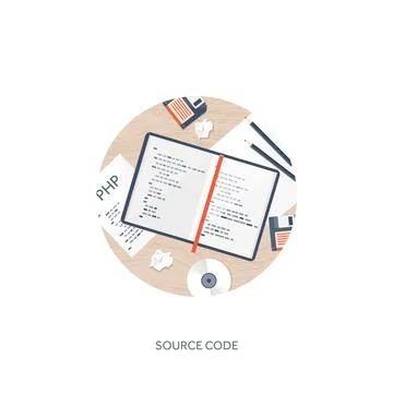 Programming coding and SEO. Flat computing background. Code hardware,software Stock Illustration