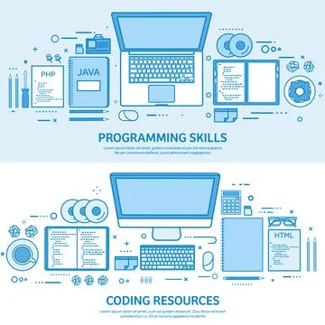 Programming, coding and SEO. Web development. Search engine optimization. Code Stock Illustration