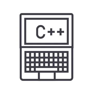 Programming, coding, c plus vector line icon, sign, illustration on background Stockillustratie