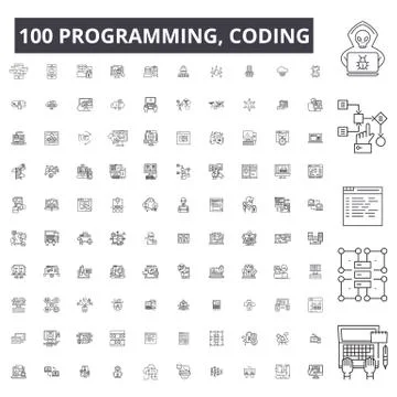 Programming, coding editable line icons, 100 vector set, collection. Programming Stock-Illustration