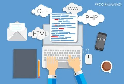 Programming Coding Flat Concept Vector Illustration Stock Illustration