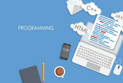 Programming Coding Flat Concept Vector Illustration Stock-Illustration