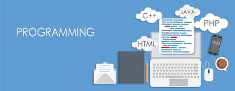 Programming Coding Flat Concept Vector Illustration Stock Illustration