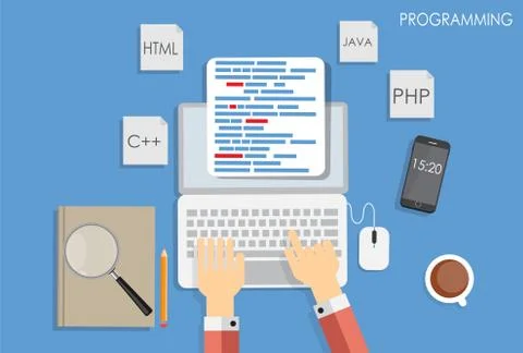 Programming Coding Flat Concept Vector Illustration Stock Illustration