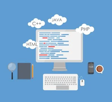 Programming Coding Flat Concept Vector Illustration Illustrazione stock