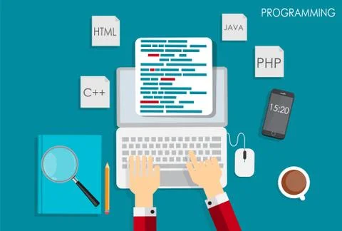 Programming Coding Flat Concept Vector Illustration Stock Illustration