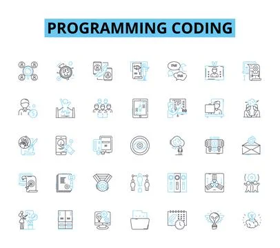Programming coding linear icons set. Syntax, Algorithms, Debugging, Variables 스톡 일러스트