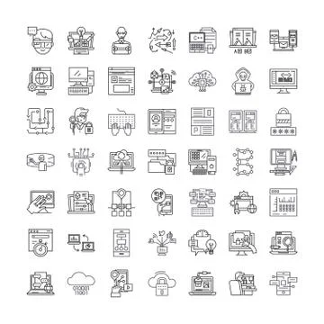 Programming, coding linear icons, signs, symbols vector line illustration set Illustrazione stock