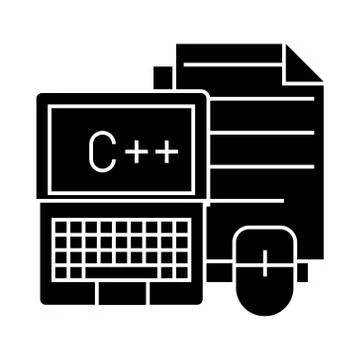Programming - coding - notebook, mouse, docs icon, vector illustration, black Stock Illustration