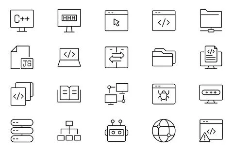 Programming coding set of web icons in line style. Software development ico.. Stock-Illustration