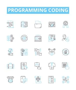 Programming coding vector line icons set. programming, coding, scripting, coding Illustrazione stock