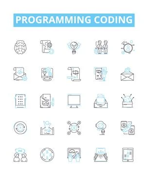 Programming coding vector line icons set. programming, coding, scripting, coding Stock-Illustration