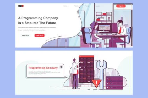 Programming company landing pages set. Illustrazione stock