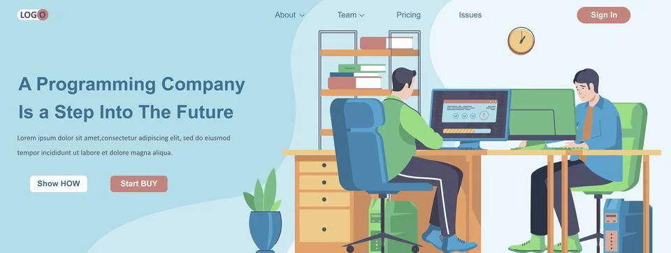 Programming Company Is a Step Into The Future web banner concept. Programmers Stock-Illustration