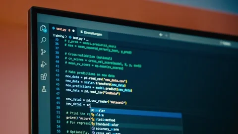 Programming Computer Code on a Monitor Screen for Software Development Video stock 331165054