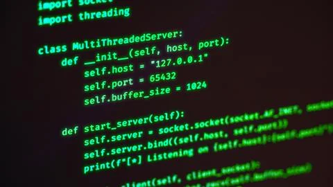 Programming computer code on screen in software development process. Stock Photos