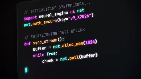 Programming computer code on screen in software development process. 库存照片