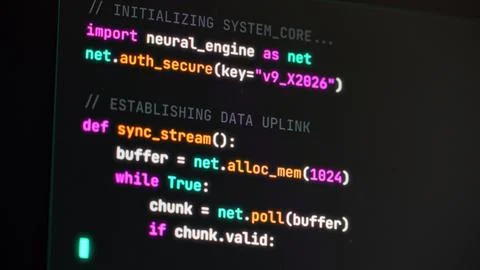 Programming computer code on screen in software development process. Stock-Fotos