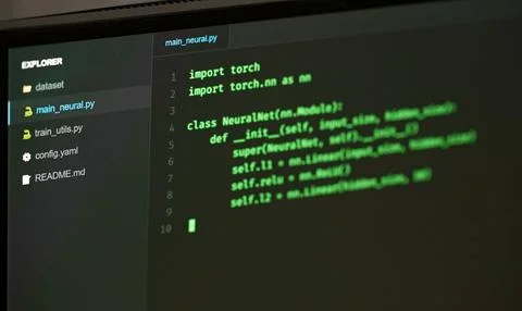 Programming computer code on screen in software development process. Stock-Fotos
