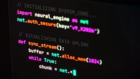 Programming computer code on screen in software development process. 库存照片